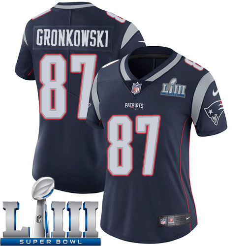 Women New England Patriots #87 Gronkowski blue Nike Vapor Untouchable Limited 2019 Super Bowl LIII NFL Jerseys->women nfl jersey->Women Jersey